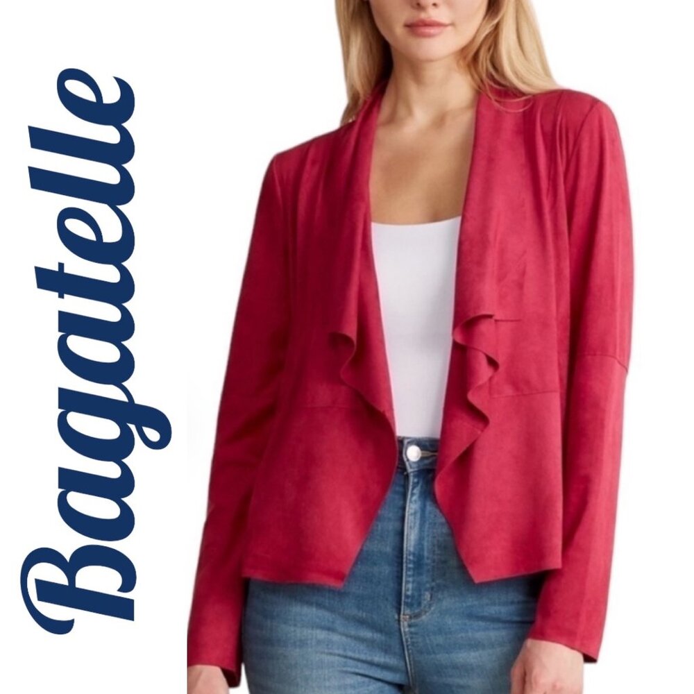 NWT BAGATELLE CRANBERRY RED MICRO SUEDE WATERFALL MOTO STYLE JACKET, SIZE MEDIUM